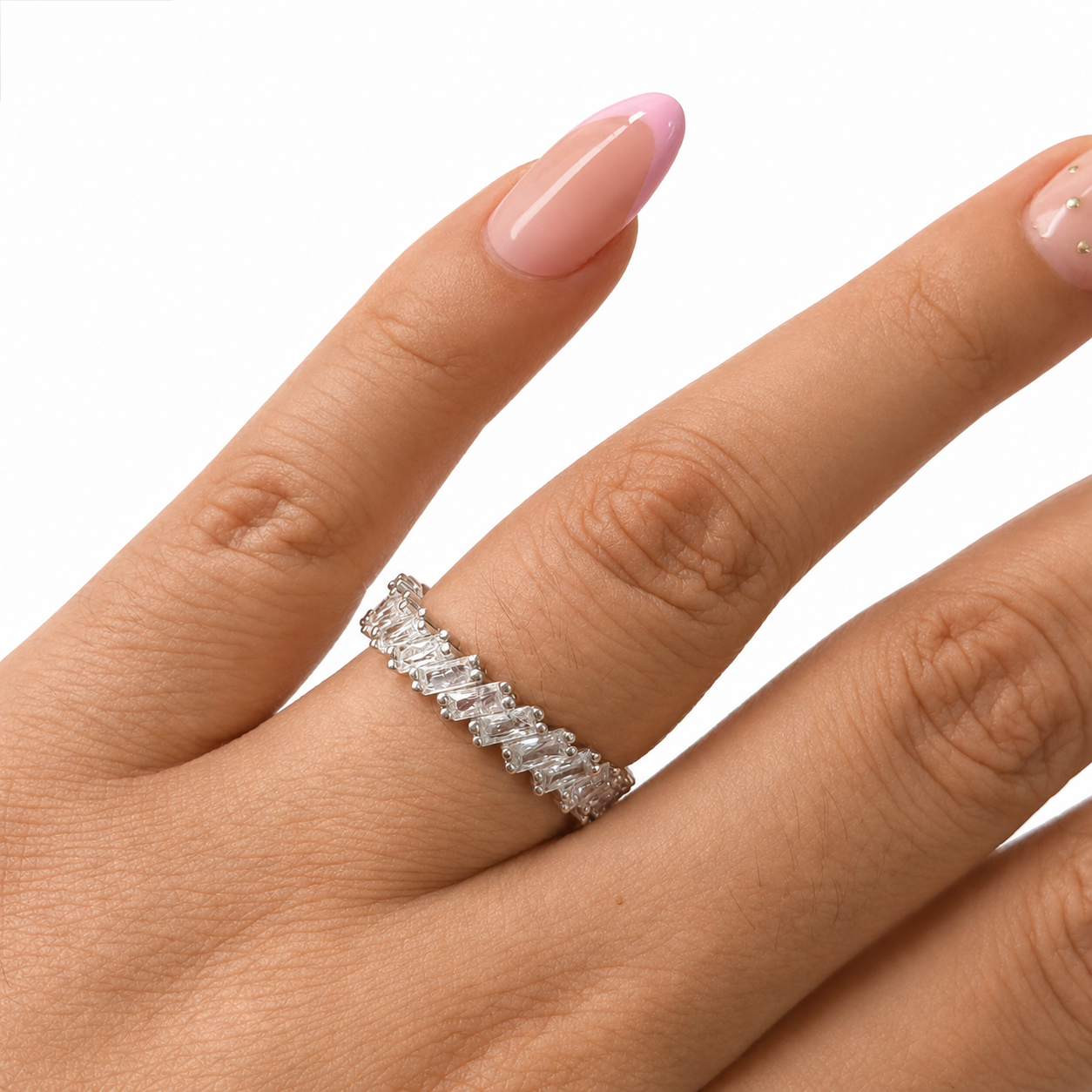 Anillo Churumbela Circonia Baguette Plata .925 con Baño de Rodio