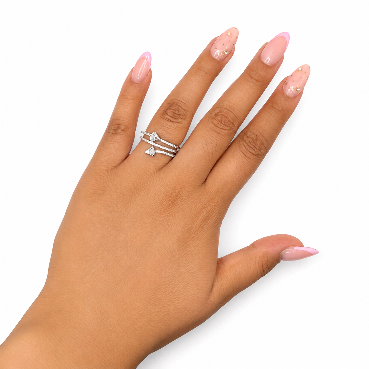 Anillo Espiral Con Micro Circonias Y Circonias Baguete Plata .925 Con Baño De Rodio