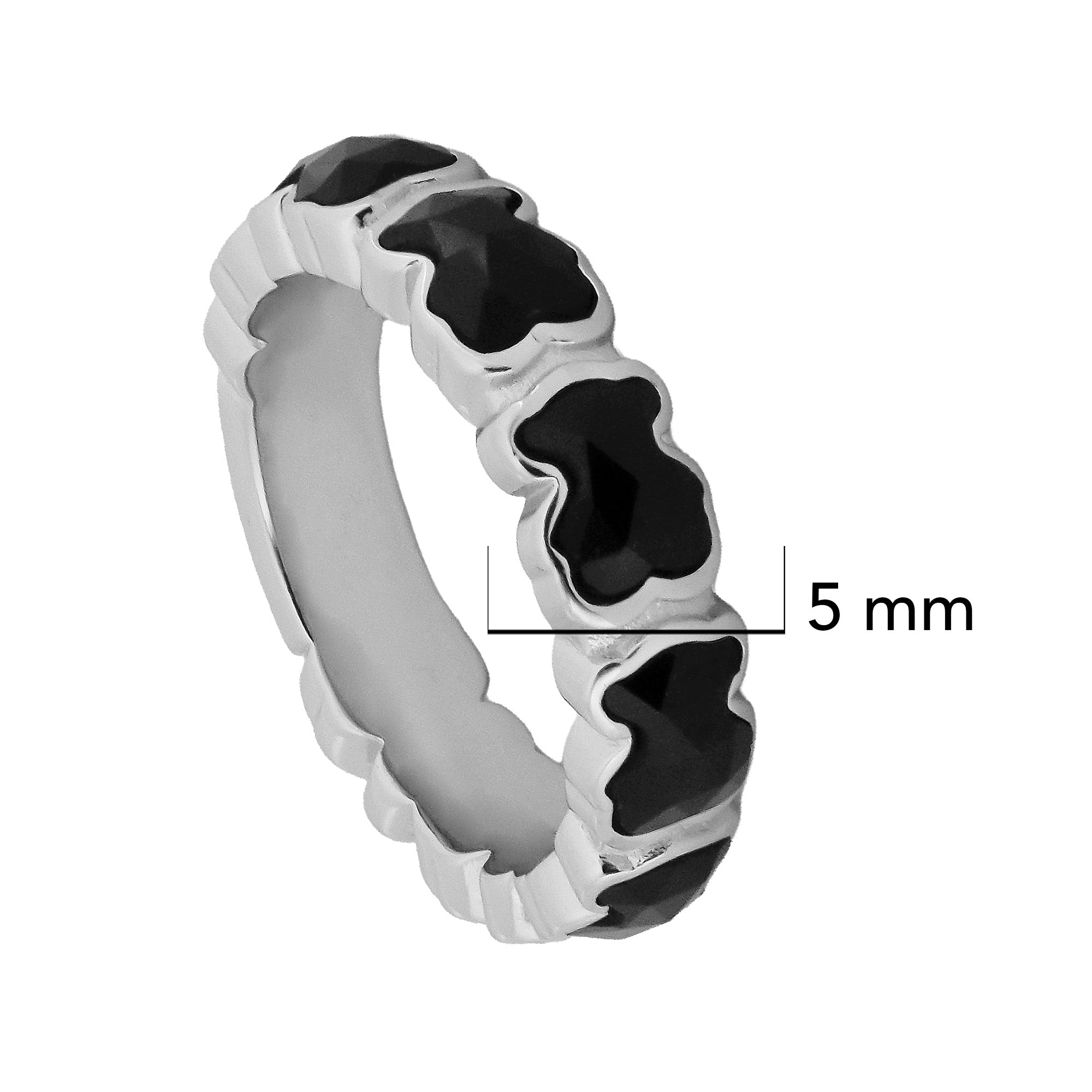 Anillo Inspirado Multi Osos Onix Facetado Plata .925 Con Baño De Rodio