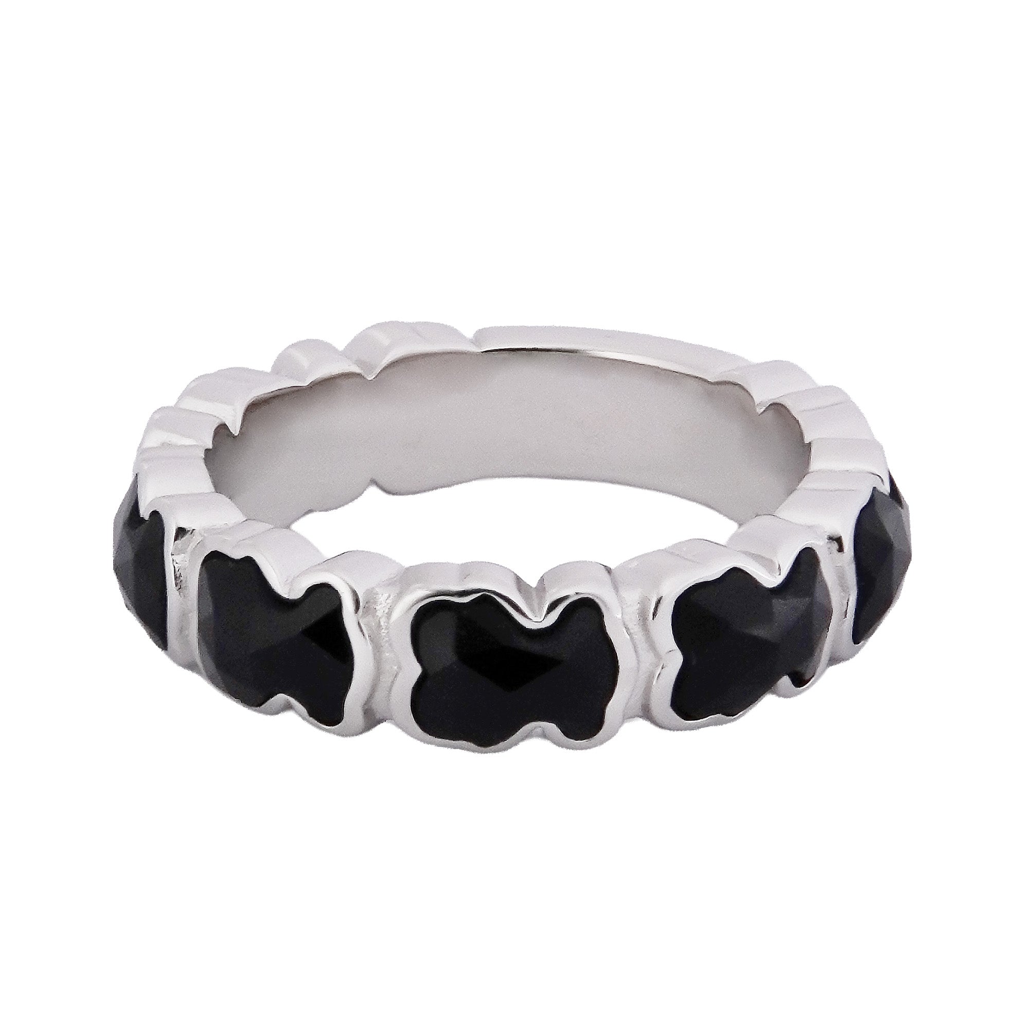 Anillo Inspirado Multi Osos 1.1 Onix Facetado Plata .925 con Baño de Rodio