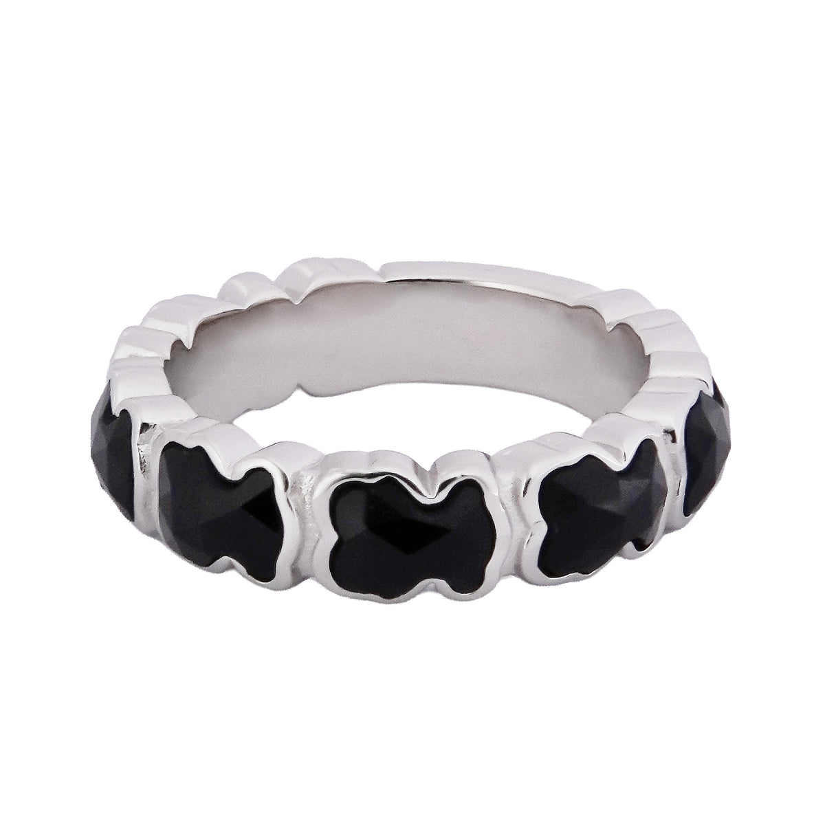 Anillo Inspirado Multi Osos 1.1 Onix Facetado Plata .925 con Baño de Rodio