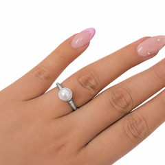 Anillo Pan 1:1 Perla Natural Biselada con Micro Circonias, Plata .925