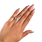 Anillo Inspirado Mónaco Circonias Rectángulo Horizontal, Eslabón Cubano em Disminución, Plata .925 con Baño de Rodio