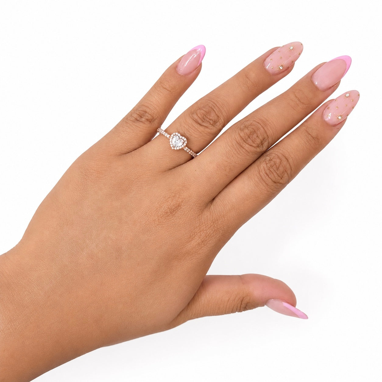 Anillo Pan 1:1 Circonia de Corazón con Multi Circonias, Plata .925 con Baño de Oro Rosa