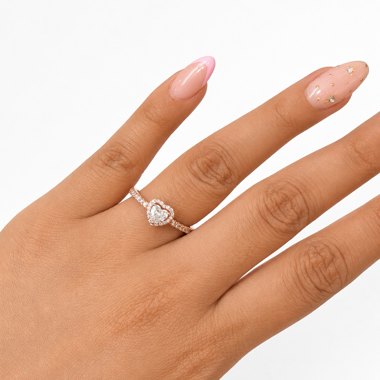 Anillo Pan 1:1 Circonia de Corazón con Multi Circonias, Plata .925 con Baño de Oro Rosa