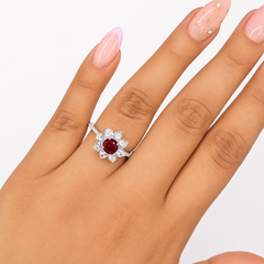 Anillo Flor Con Circonias Rosa Plata .925 Con Baño De Rodio