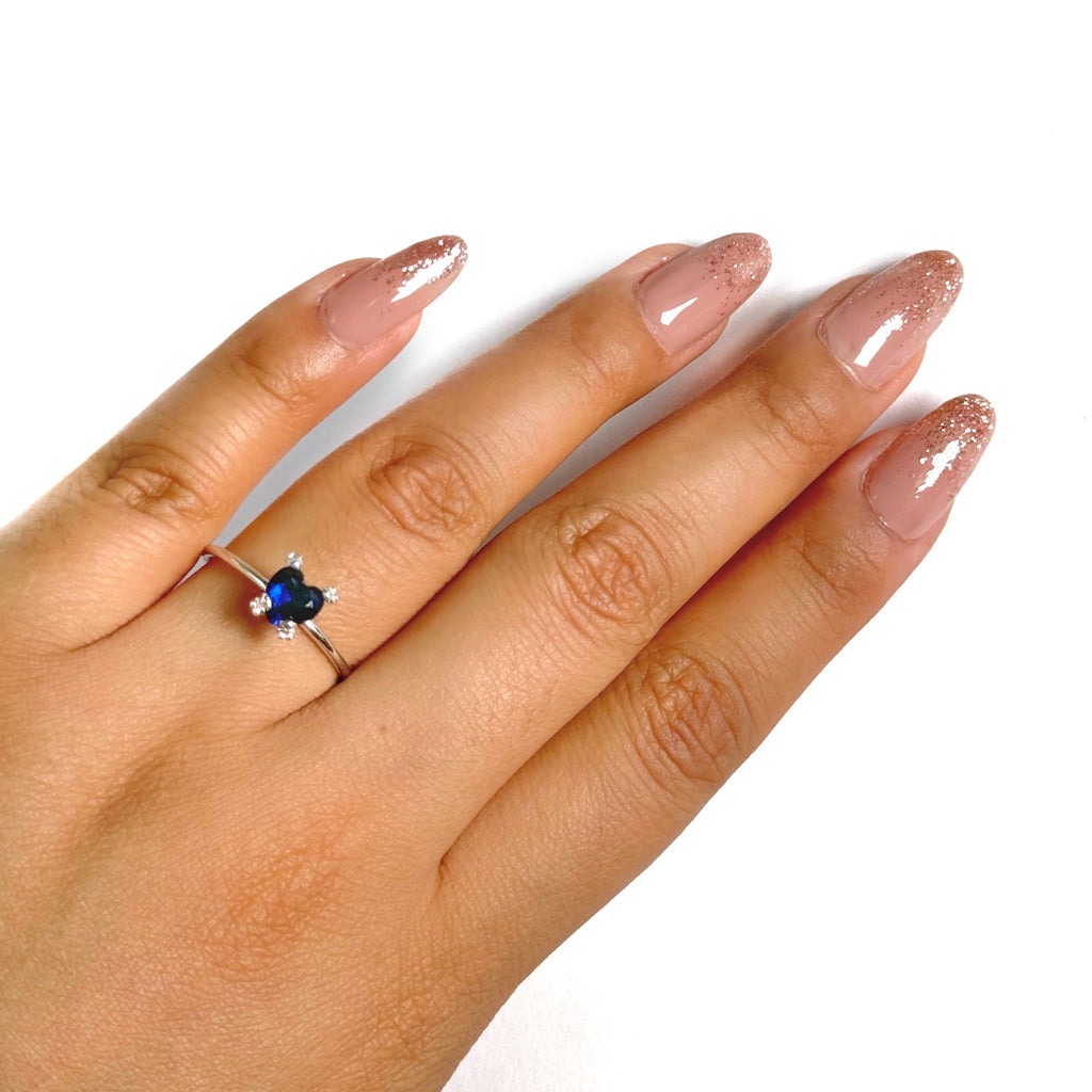 Anillo Osos 1:1 Corazón de Circonia Azul Marino Plata .925 con Baño de Rodio