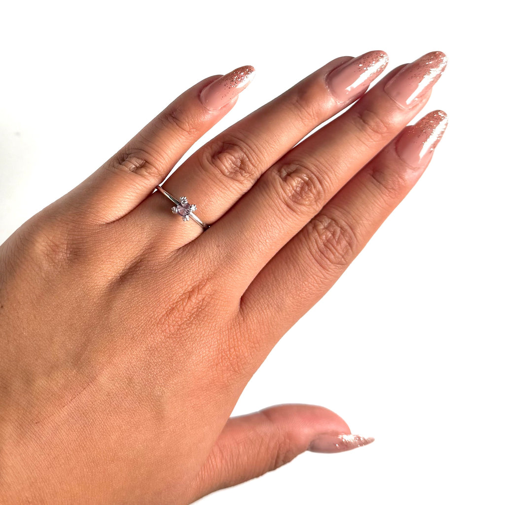 Anillo Osos 1:1 Circonia Chica Morada Plata .925 con Baño de Rodio