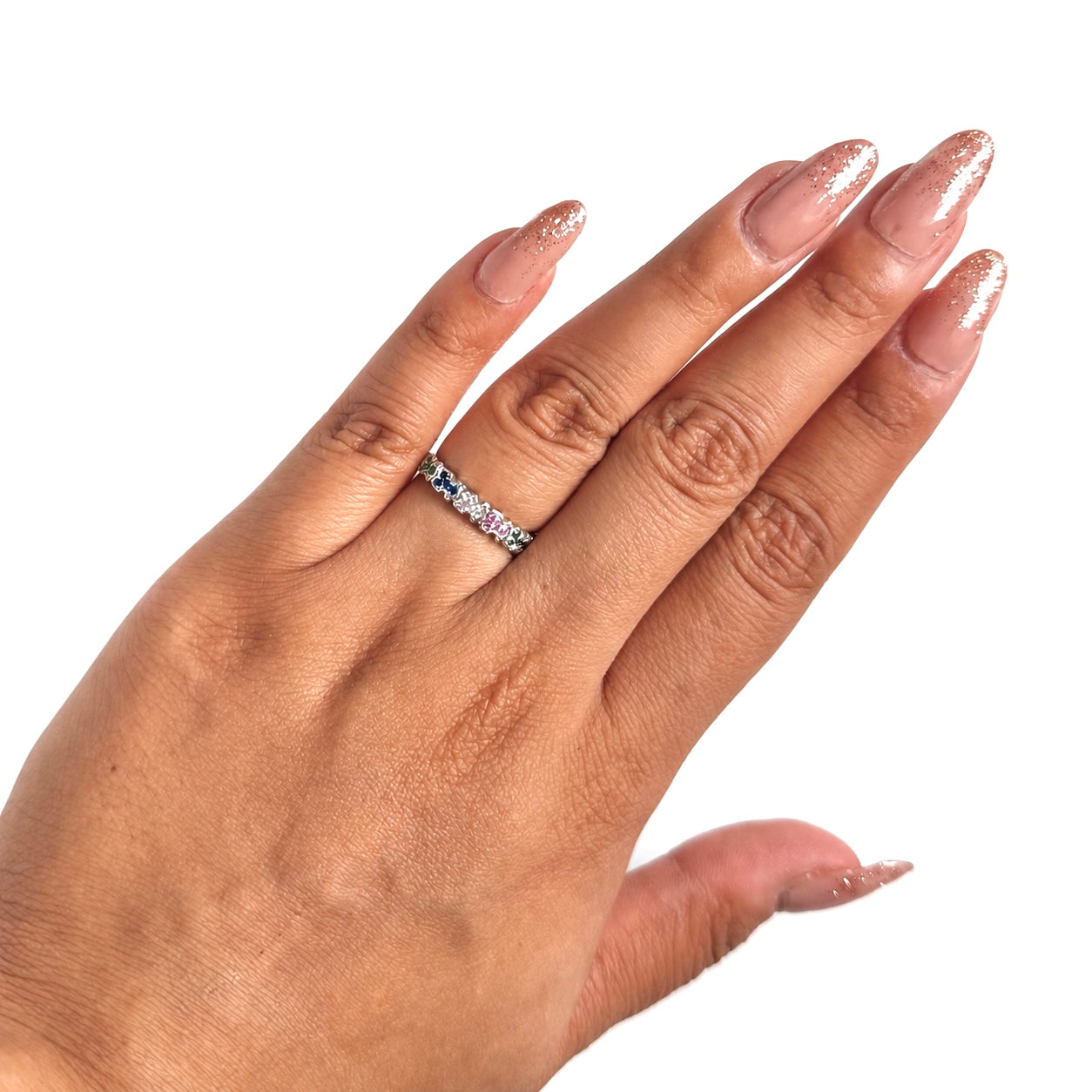 Anillo Osos 1:1 6 Osos con Circonias de Colores Plata .925 con Baño de Rodio