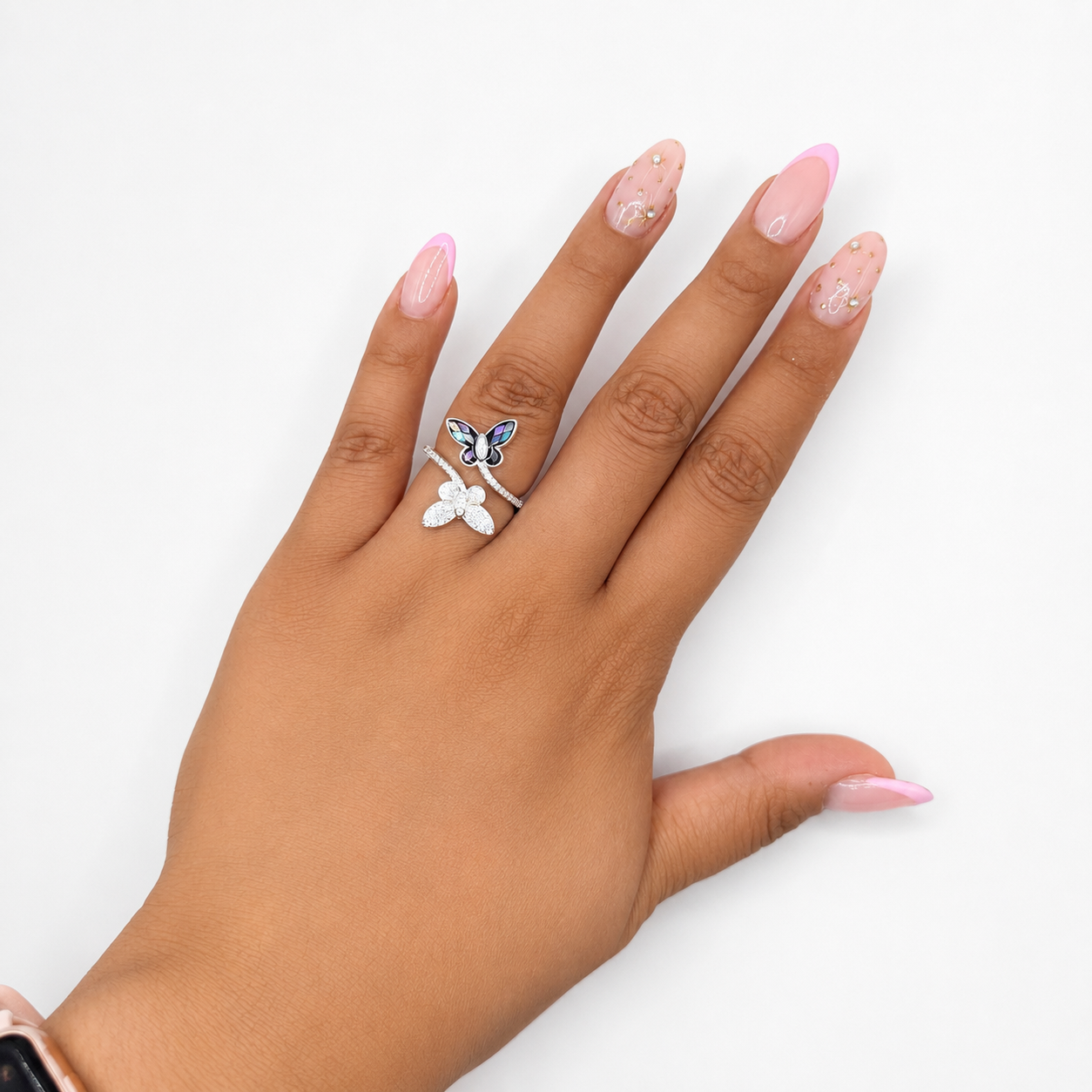 Anillo Encontrado Mariposa Con Micro Circonias Y Ópalo Plata .925