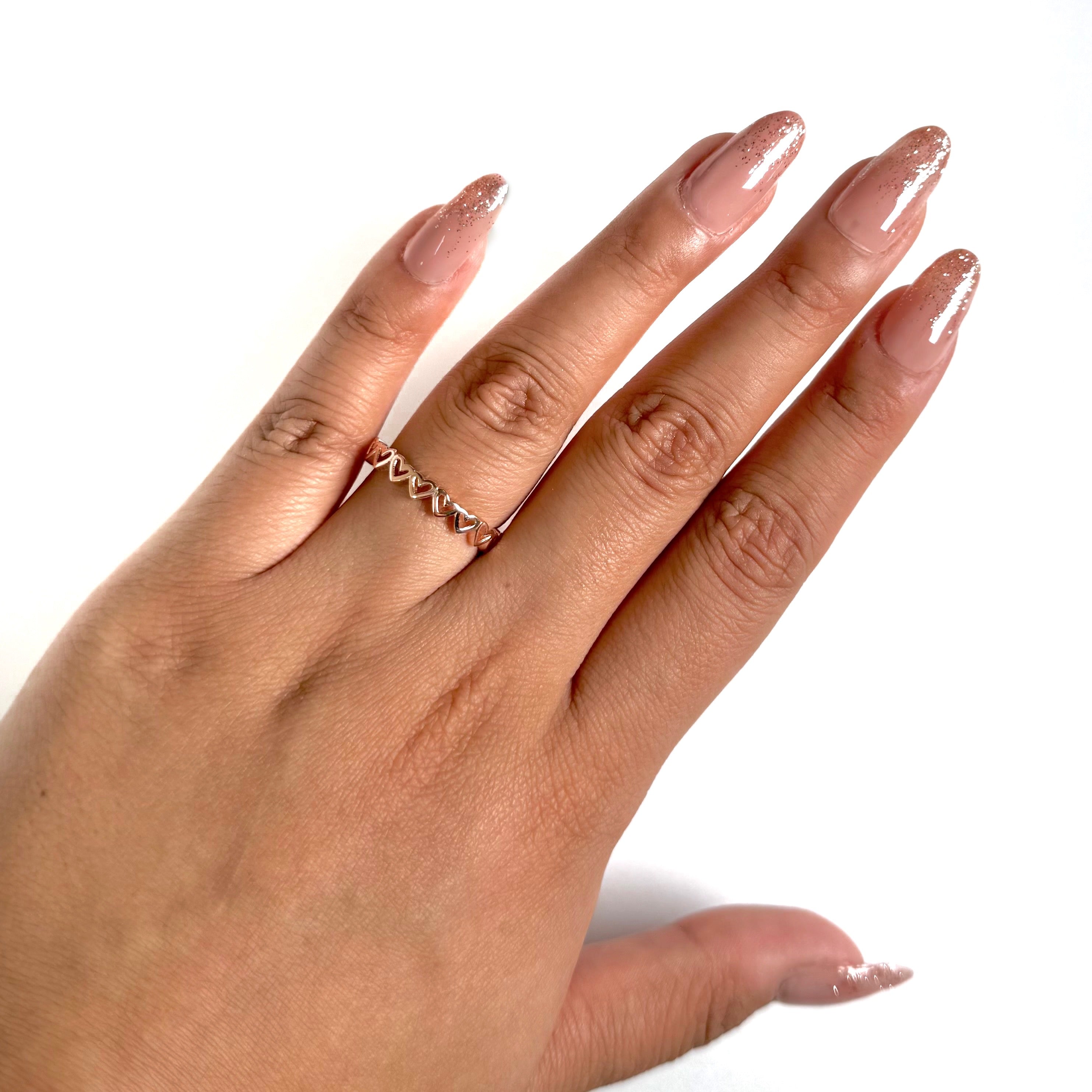 Anillo Inspirado Pan 1.1 Multi Silueta de Corazones Plata .925 con Bano de Oro Rosa