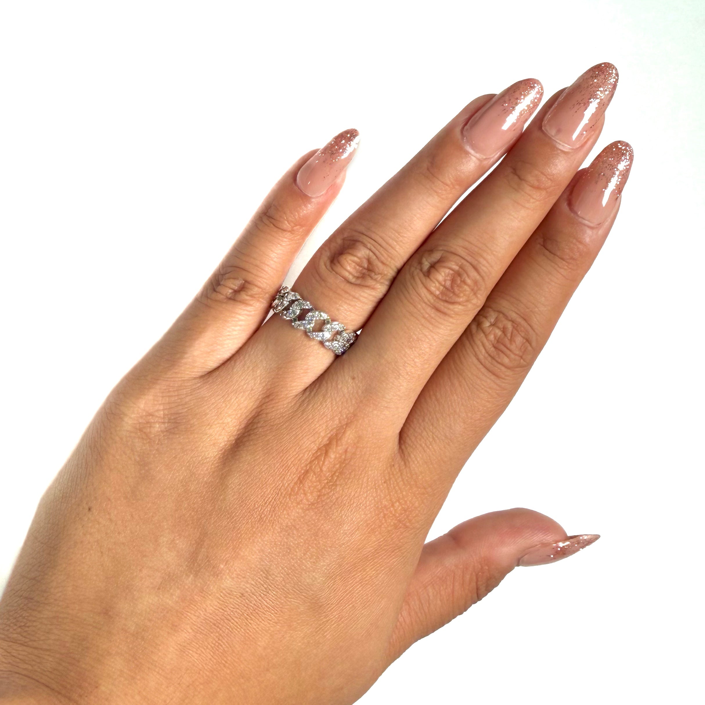 Anillo Inspirado Pan 1.1 Cadena Cubana con Circonias Plata .925