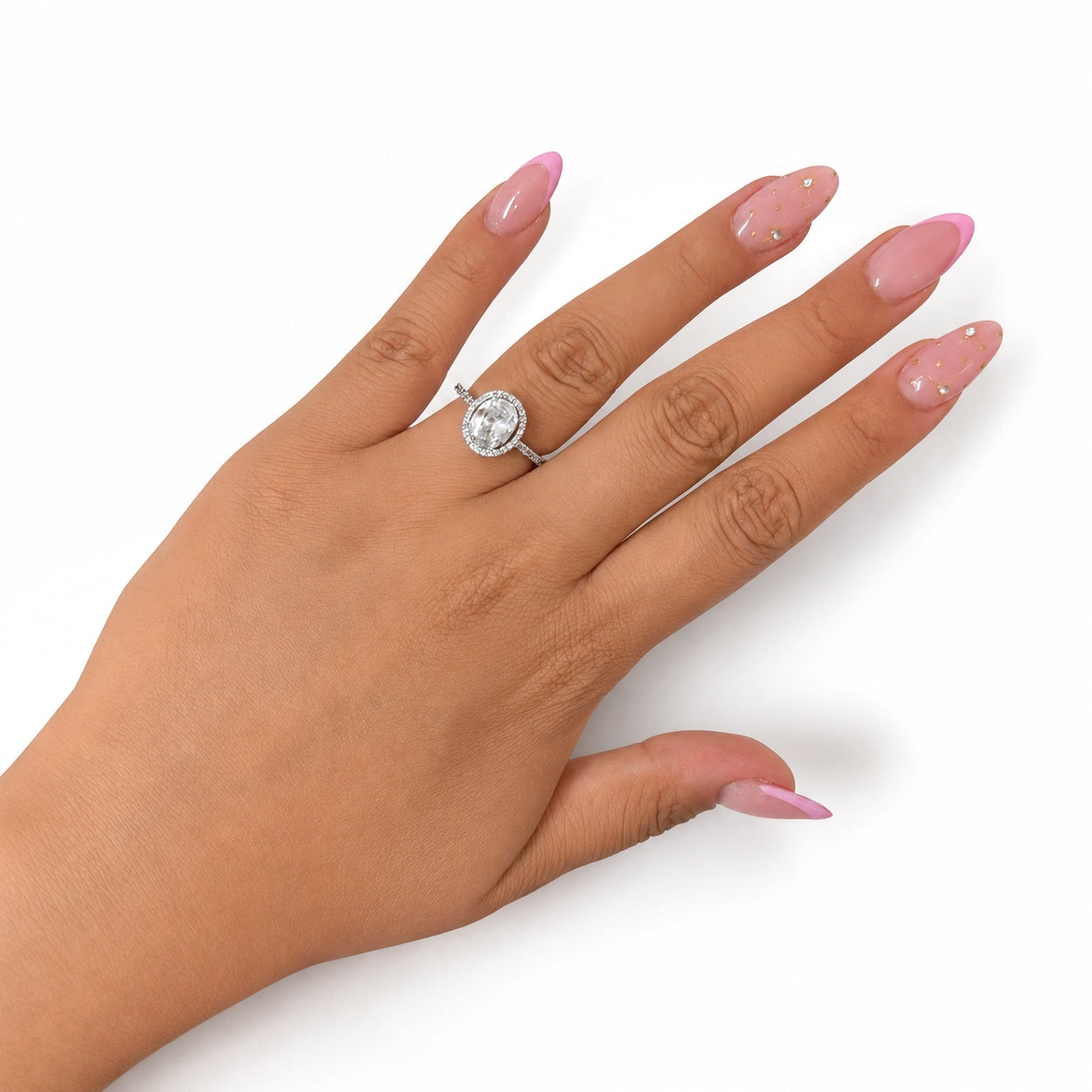 Anillo Pan 1:1 Circonia Ovalada Grande con Micro Circonias, Plata .925