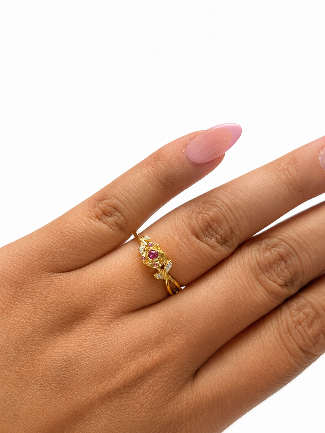 Anillo Pan 1:1 Rosa Bella y Bestia, Plata .925 con Baño de Oro 18k