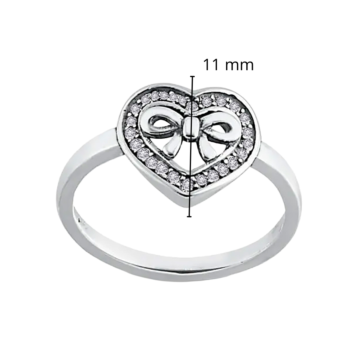 Anillo Inspirado Pan 1:1 Corazon con Moño y Micro Circonias Plata .925