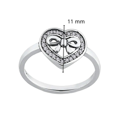 Anillo Inspirado Pan 1:1 Corazon con Moño y Micro Circonias Plata .925