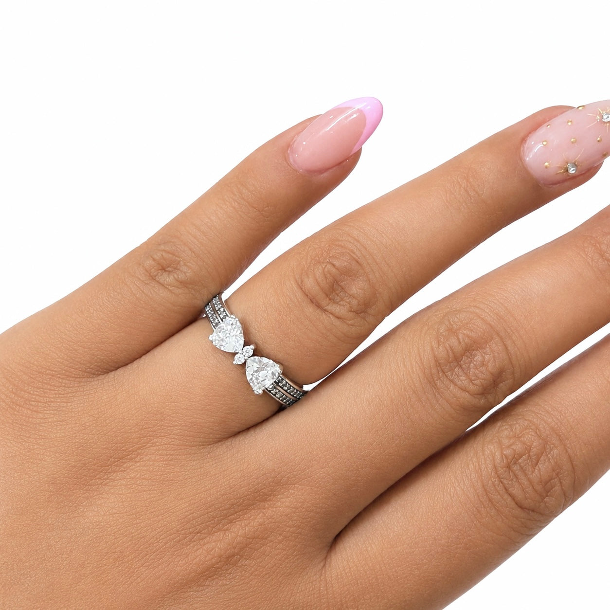 Anillo Pan 1:1 Moño de Circonias con Doble Banda, Plata .925