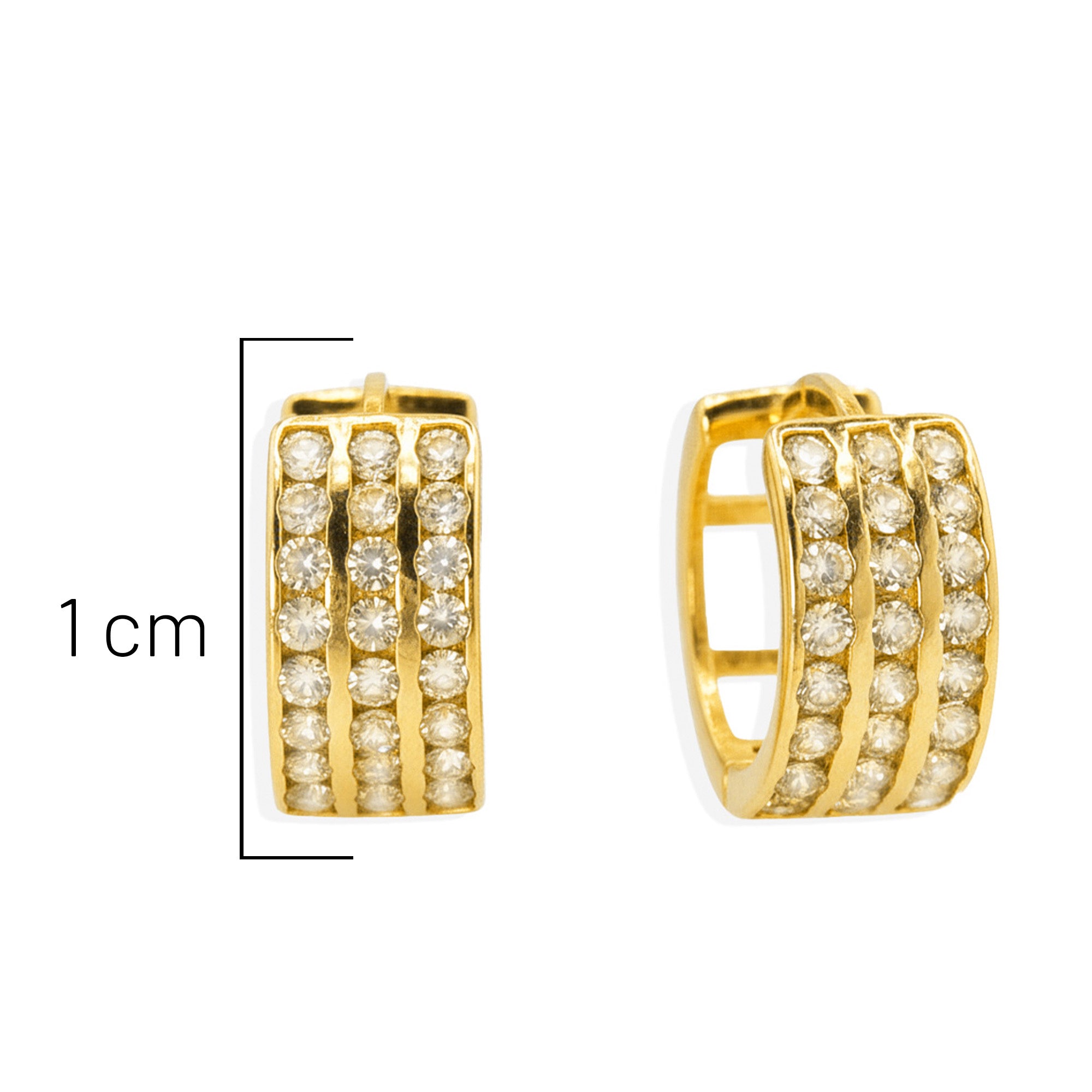 Arracada Huggies 3 Lineas de Micro Circonias Oro 10K