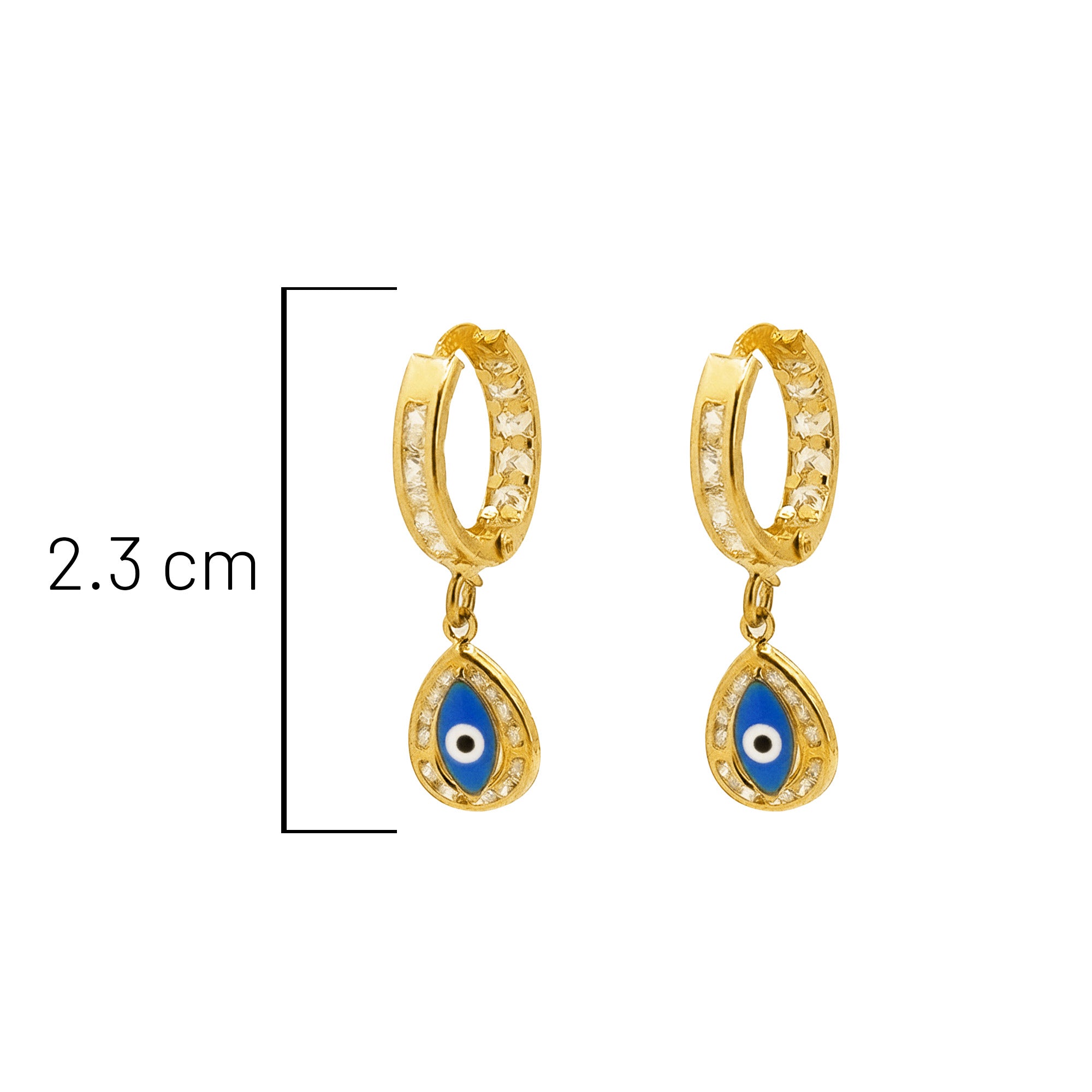 Arracada Huggies Ojo Turco Azul con Micro Circonias Oro 10K