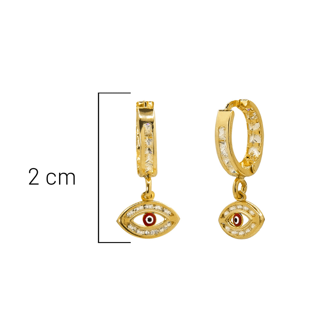 Arracada Huggies con Ojo Turco Rojo y Micro Circonias Oro 10K