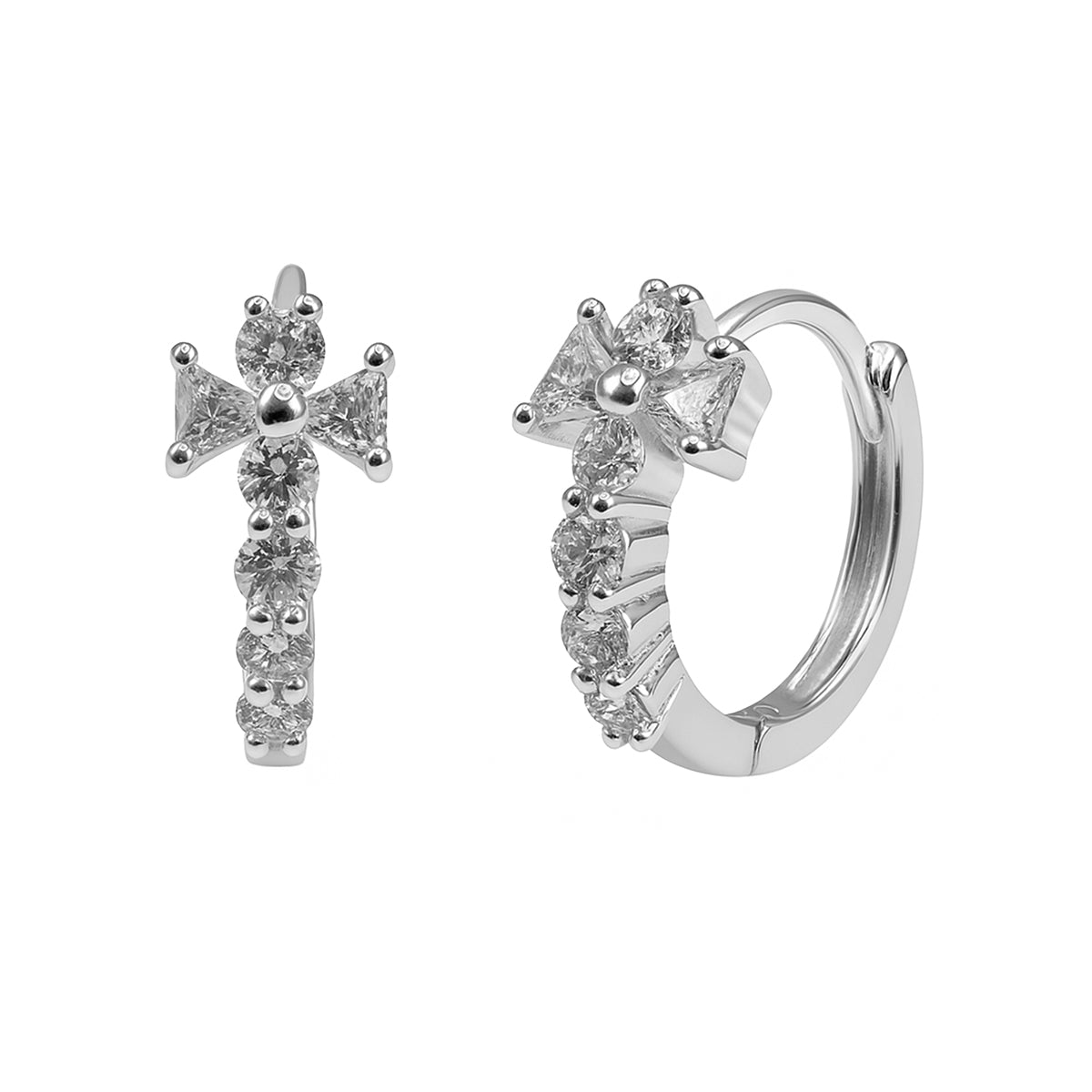 Arracada Huggies Cruz con Circonias Baguette Plata .925