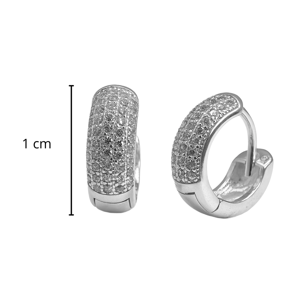 Arracada Huggies Ancha con Micro Circonias Plata  .925