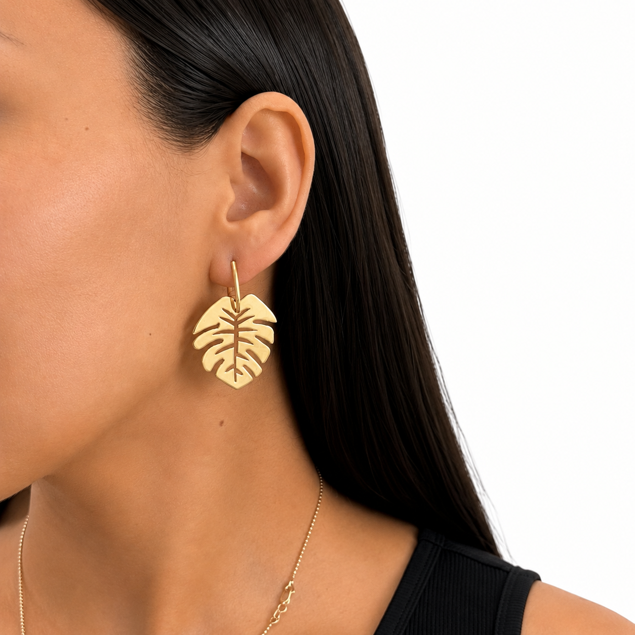 Arete Mediano Hoja Lisa Calada Hecho A Mano Plata .925 Con Baño De Oro 18K