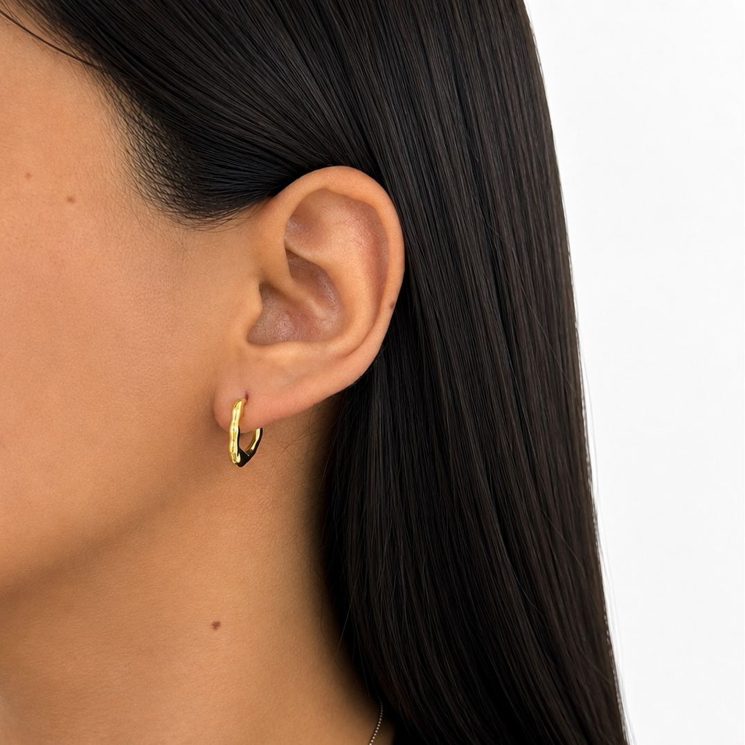 Arete Pan 1:1 Forma Orgánica Dorada, Plata 925 Con Baño De Oro 18 K