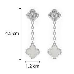 Arete Flor Largo Inspirado Van C Malaquita Verde con Micro Circonias y Cadena Paper Clip Plata .925 con Baño de Rodio