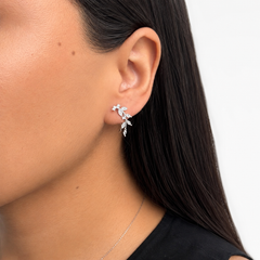 Arete Trepador  Hoja Con Circonias 2.2 Plata .925