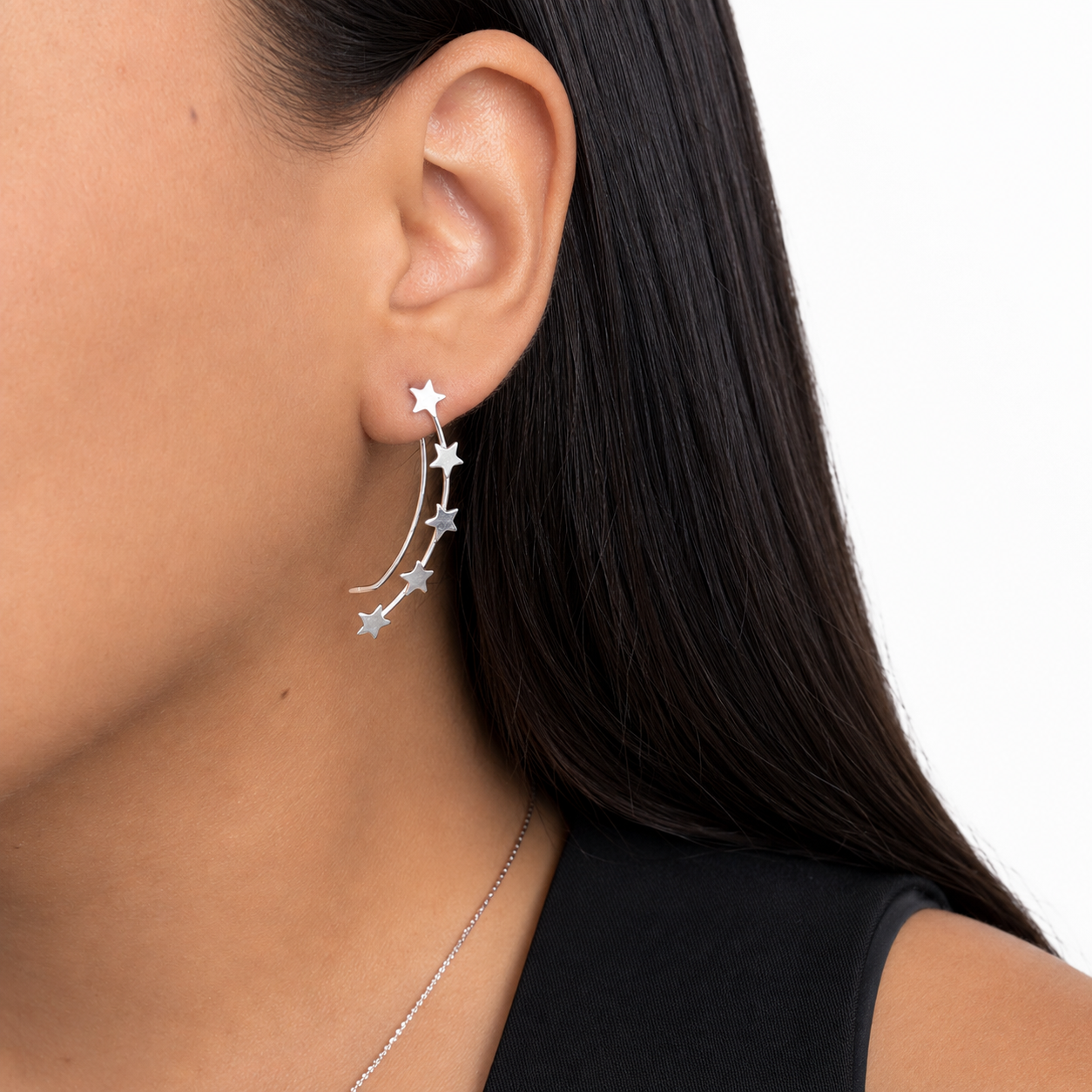 Arete Trepador Estrellas Lisas Plata .925