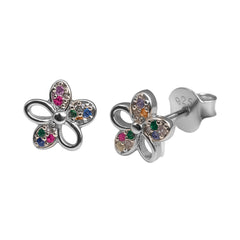 Broquel Flor Silueta con 3 Hojas de Micro Circonias Plata .925 con Baño de Rodio