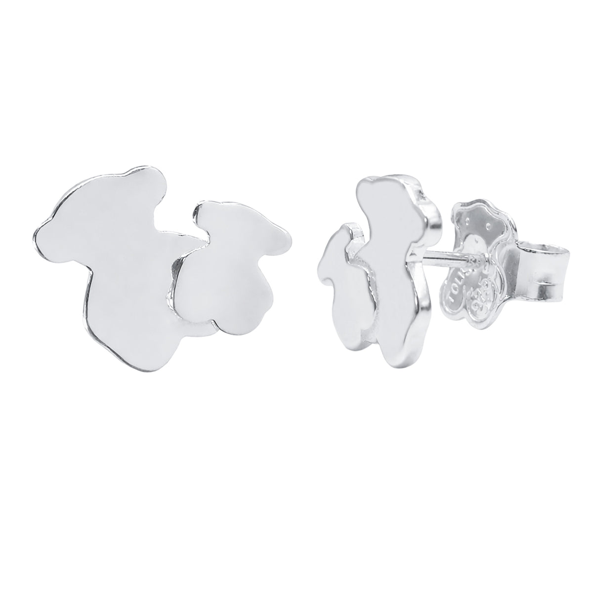 Arete Broquel Inspirado 2 Osos 1.1  Liso Plata .925