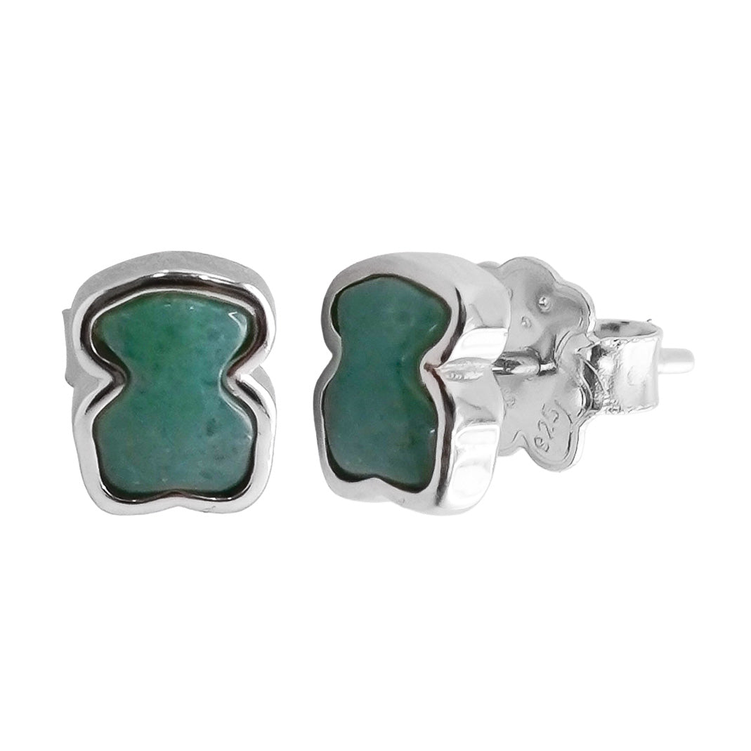 Broquel Inspirado Osos 1.1 con Piedra Amazonita lisa Plata .925 con Baño de Rodio