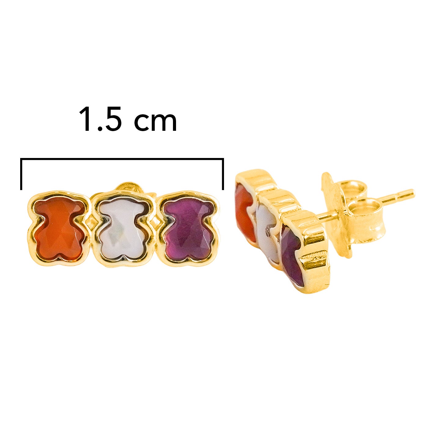 Broquel Inspirado Triple Osos 1.1 con Piedras Naturales, Ágata y Madre Perla Plata .925 con Baño de Oro 18k