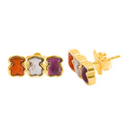 Broquel Inspirado Triple Osos 1.1 con Piedras Naturales, Ágata y Madre Perla Plata .925 con Baño de Oro 18k