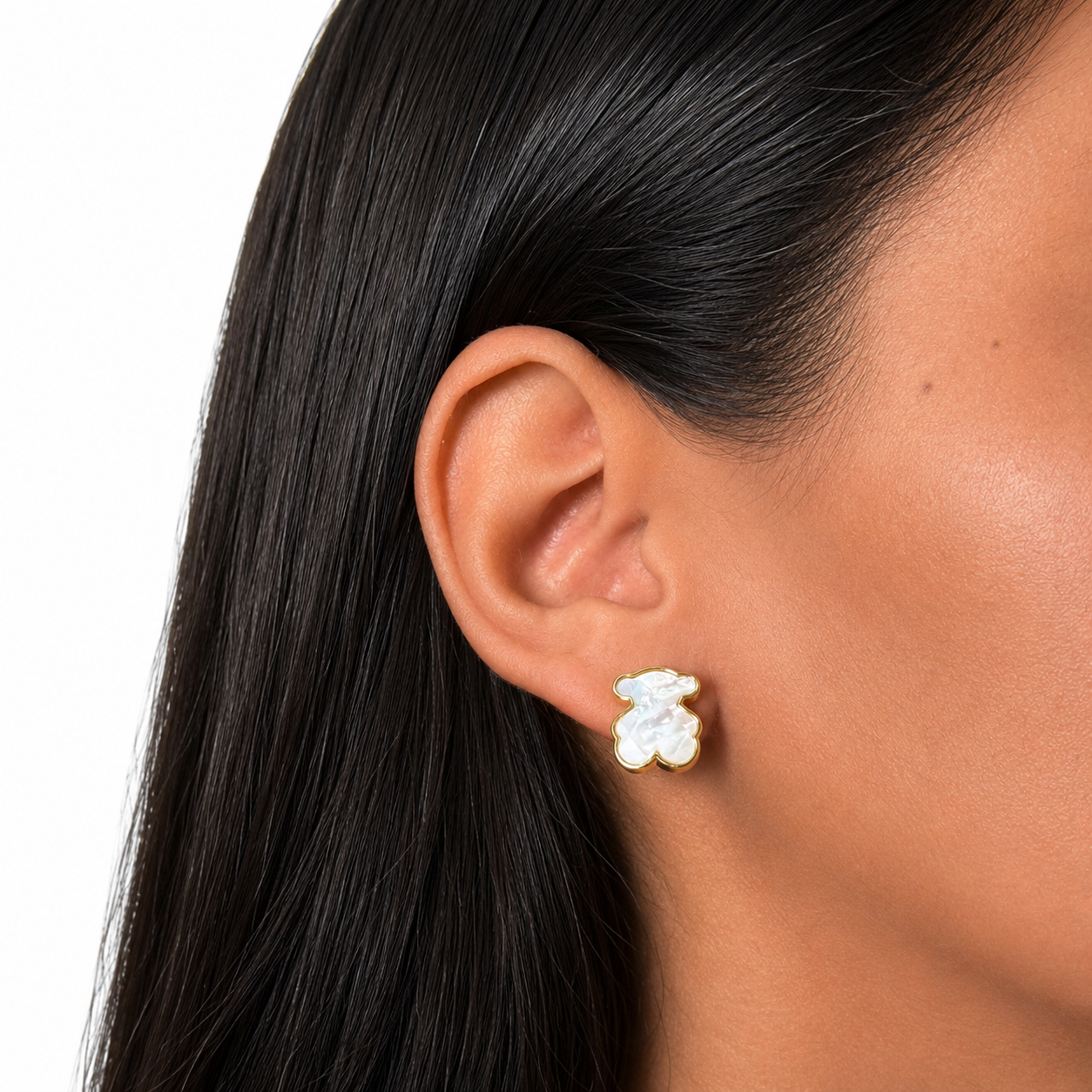 Broquel Inspirado Osos 1.1 Madre Perla Facetada Plata .925 con Baño de Oro 18k