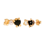 Broquel Inspirado Osos 1.1 Onix, Perla Plata .925 con Baño de Oro 18k