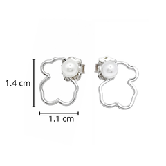 Arete Broquel Silueta Osos 1.1 Perla Natural, Plata 925 con Baño de Rodio