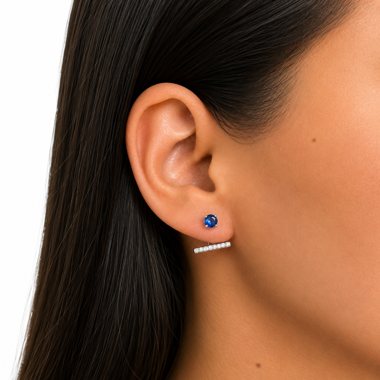 Arete Broquel Telefono con Doble Uso Circonias Plata .925