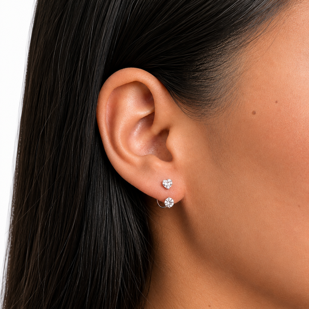 Arete Broquel Teléfono nacional Corazón y Circulo Circonias Plata .925