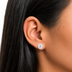 Arete Broquel Inspirado CC con Micro Circonias Plata .925 con Baño de Rodio
