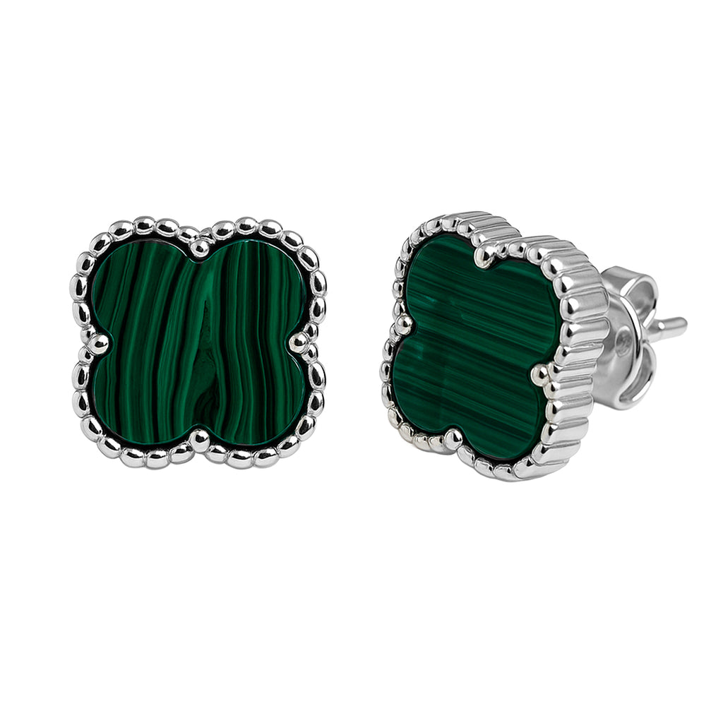 Arete Broquel Flor Mediana 9mm Inspirado Van C Plata .925 con Baño de Rodio
