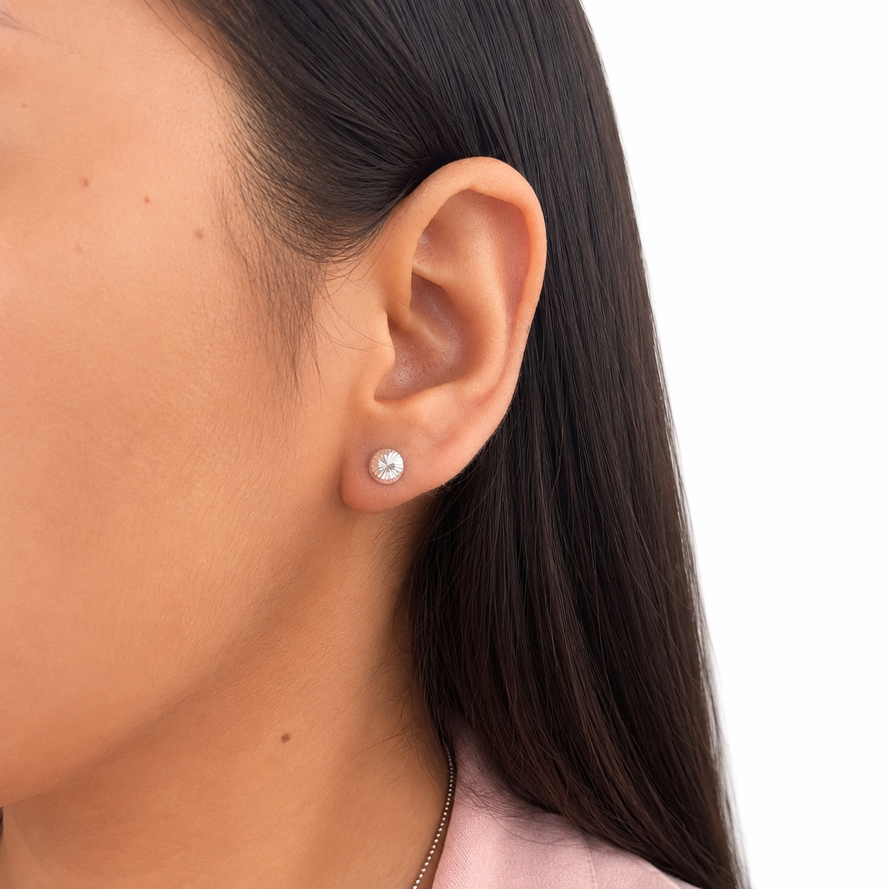 Arete Broquel Hongo #6 Diamantado Plata .925