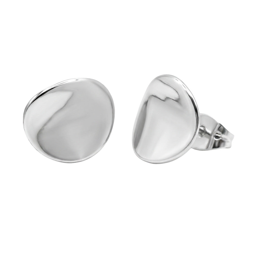 Arete Broquel Liso Círculo Grande Ondulado Hecho a Mano Plata .925