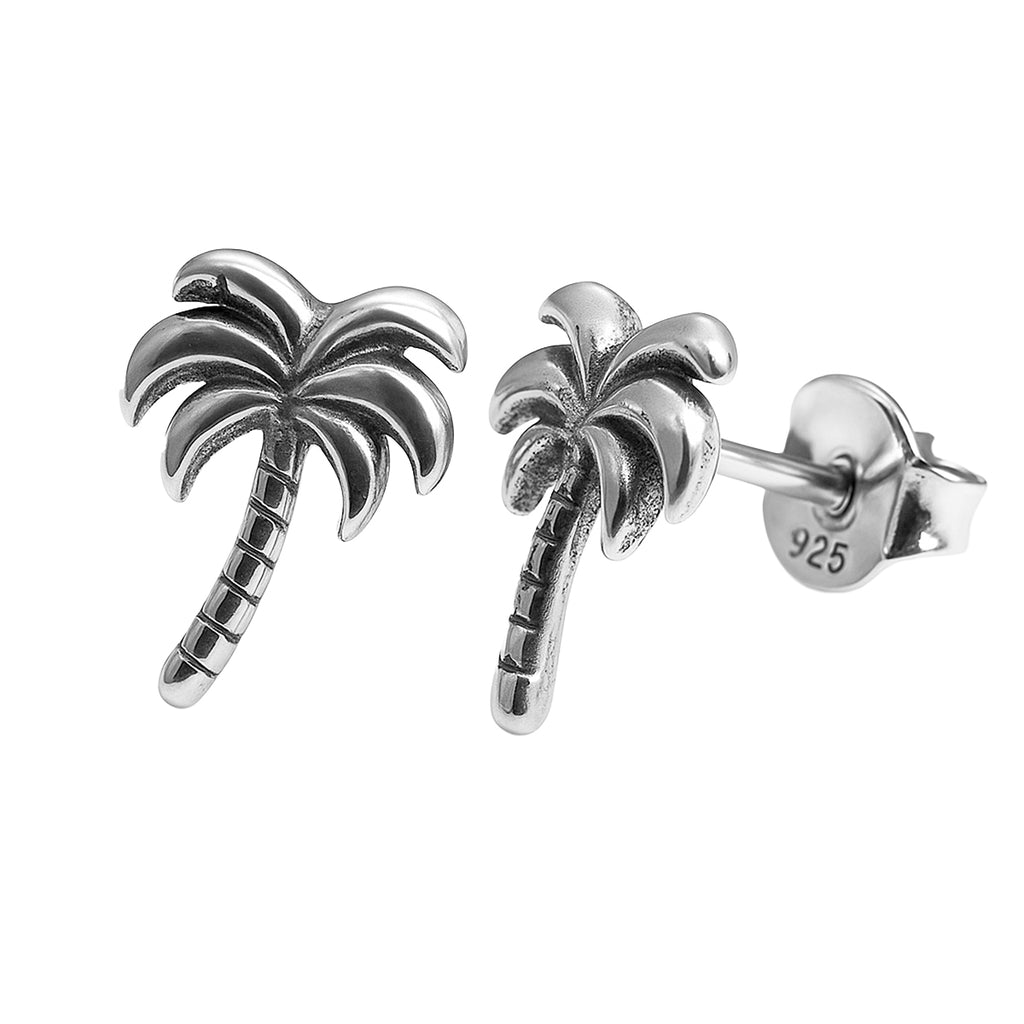 Arete Broquel Palmera Estilo Oxidado Hecho a Mano Plata .925