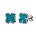 Arete Broquel Flor Grande 1.1 cm,  Inspirado Van C con Piedras Naturales Plata .925 con Baño de Rodio