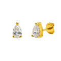 Arete Broquel Circonia Gota Montadura de Diamante Plata .925 con Baño de Oro