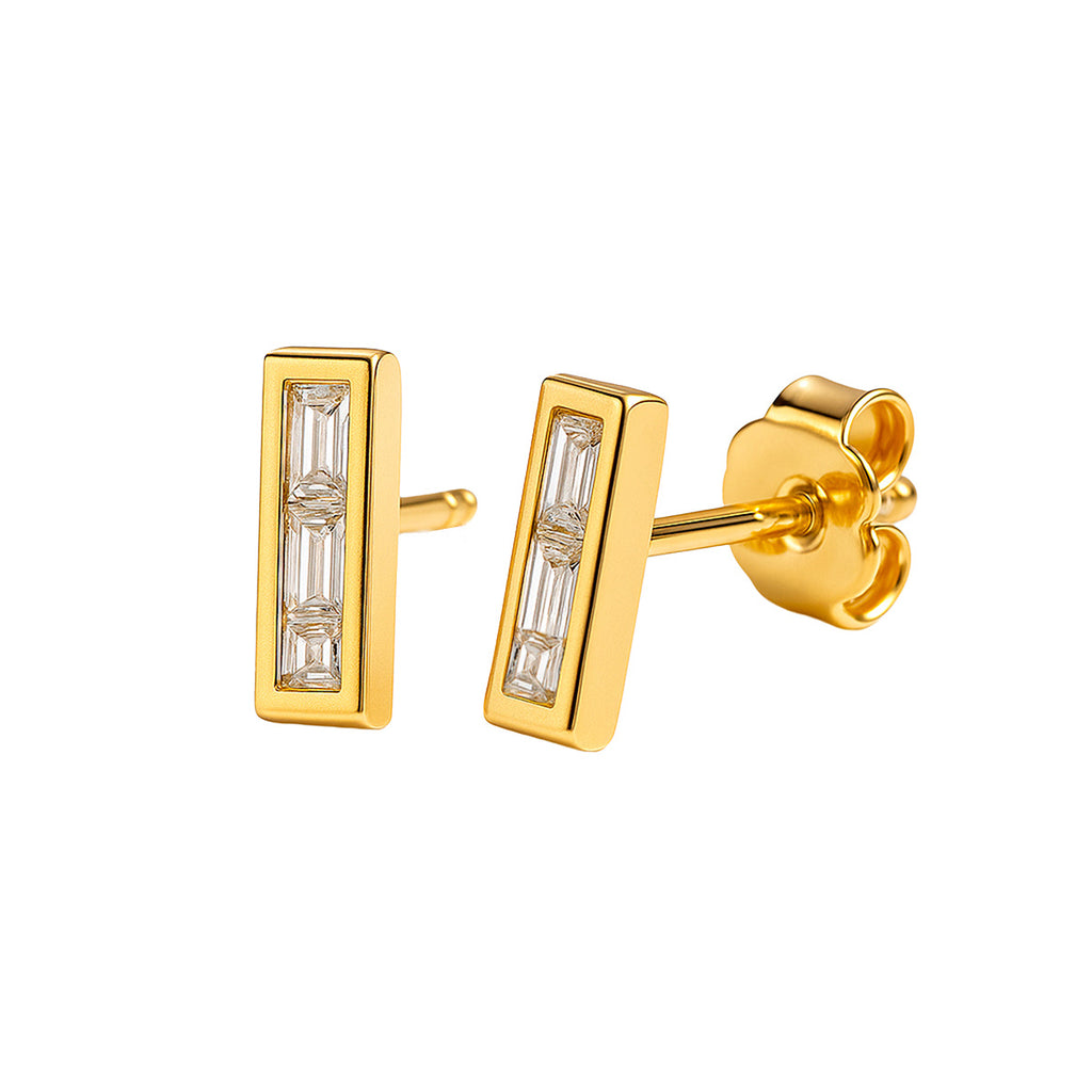 Arete Broquel Barrita de Circonias Plata .925 con Baño de Oro