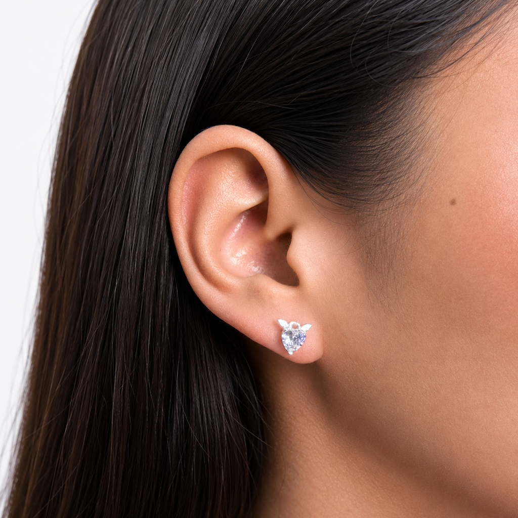 Arete Broquel Conciencia en Forma de Corazon con Circonias Plata .925